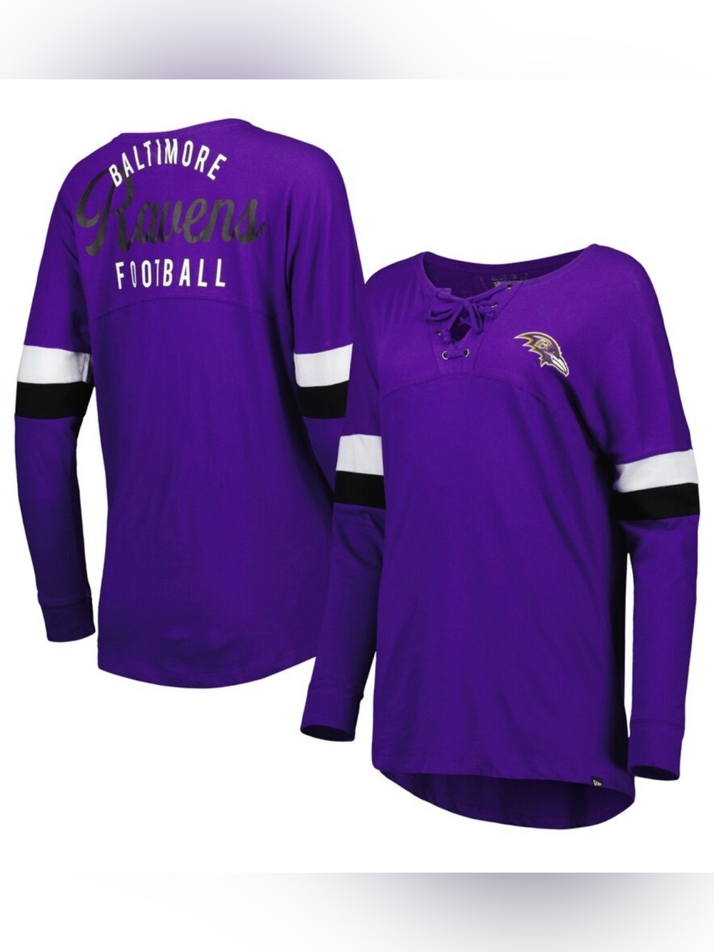 Baltimore Ravens New Era Women's Athletic Varsity Lace-Up Lightweight L/S Shirt